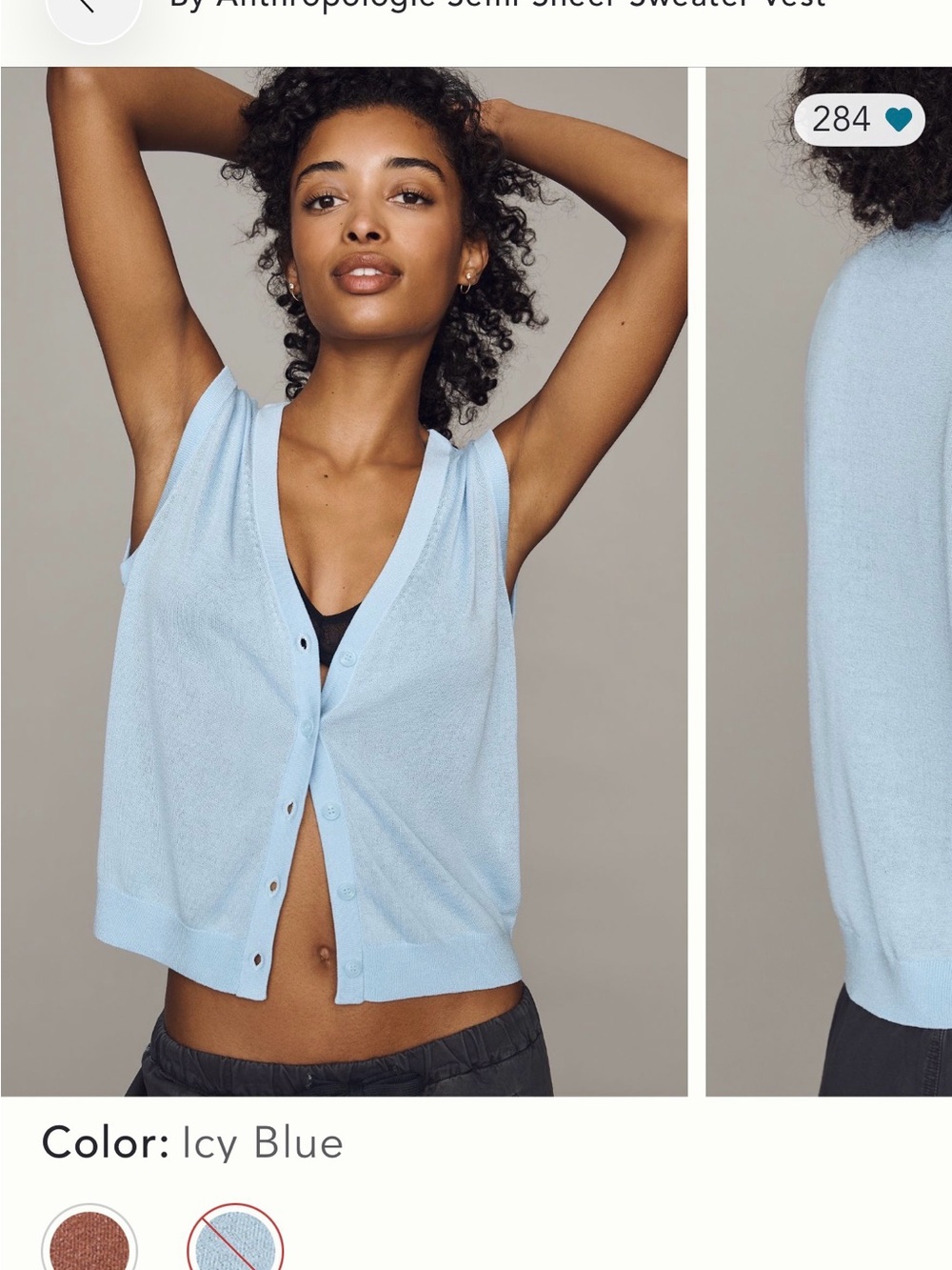 Anthropologie Icy Blue Semi-Sheer Button-Down Vest Top